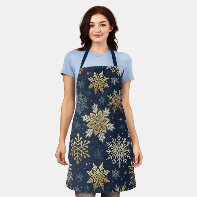 Festive Navy Blue & Gold Snowflake Pattern  Schürze (Getragen)