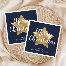 Festive Navy Blue Gold Star Frohe Weihnachten Serviette