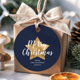 Festive Navy Blue Star Frohe Weihnachten Geschenkanhänger