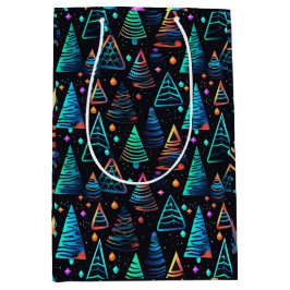 Festive Neon Black Blue Weihnachtsbaumen Muster Mittlere Geschenktüte