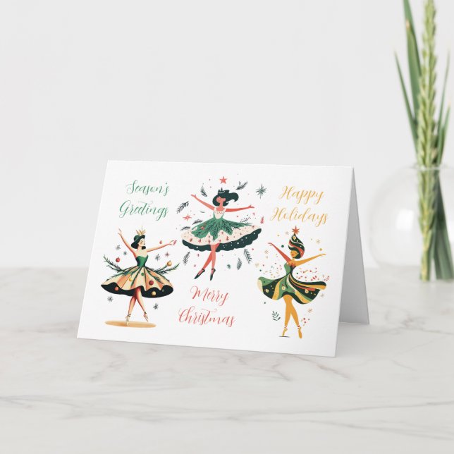 Festive Noël Ballerinas Carte de vacances pliée (Devant)