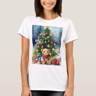 Festive Noël Teddy Bear Imprimer T-shirt - Vacance