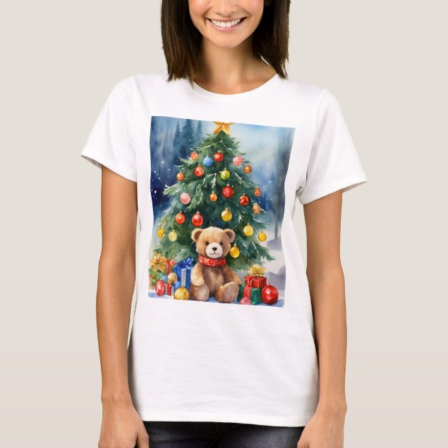 Festive Noël Teddy Bear Imprimer T-shirt - Vacance (Devant)
