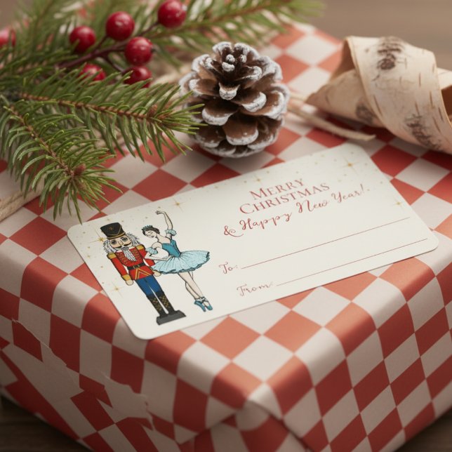 Festive Nutcracker Merry Christmas To From Labels Adressaufkleber (Chic Festive Nutcracker Ballet Merry Christmas To From Gifting Stickers. Nutcracker & Ballerina )