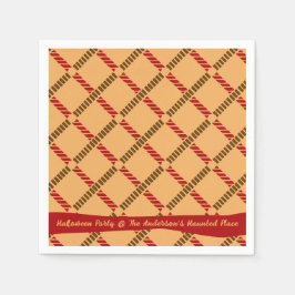Festive Ochre Retro Rope Check Halloween Party Serviette