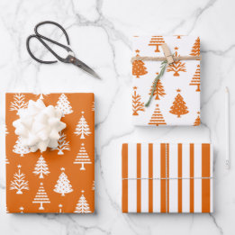 Festive Orange and White Christmas Tree Pattern Geschenkpapier Set
