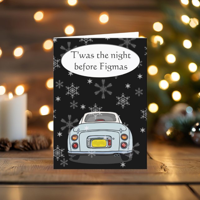 Festive Pale Aqua Figaro voiture carte de Noël (Happy Fig-mas! A fun figgy themed christmas card to send to your car! (or your figgy loving friends))