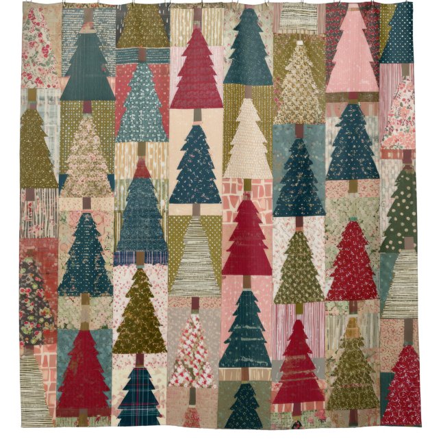 Festive Patchwork Christmas Tree Pattern (3) Duschvorhang (Vorderseite)