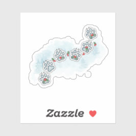 Festive Paw Prints Christmas Holly & Snowflake  Aufkleber
