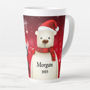 Festive PENGUIN & BEAR FROHE WEIHNACHTEN Latte Tas Milchtasse