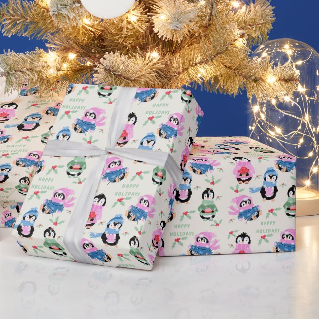 Festive Penguins Pattern Christmas Wrapping Paper Geschenkpapier (Feiertage)