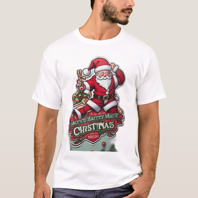Festive Père Noël Christmas T-Shirt Design (Devant)