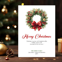 Festive Pine Wreath Christmas Greeting Printable Feiertagskarte