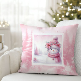 Festive Pinkmas Pillow Snowman Winter Charm Kissen