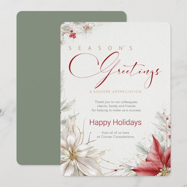 Festive Poinsettias Business Seasons Greetings  Einladung (Vorne/Hinten)