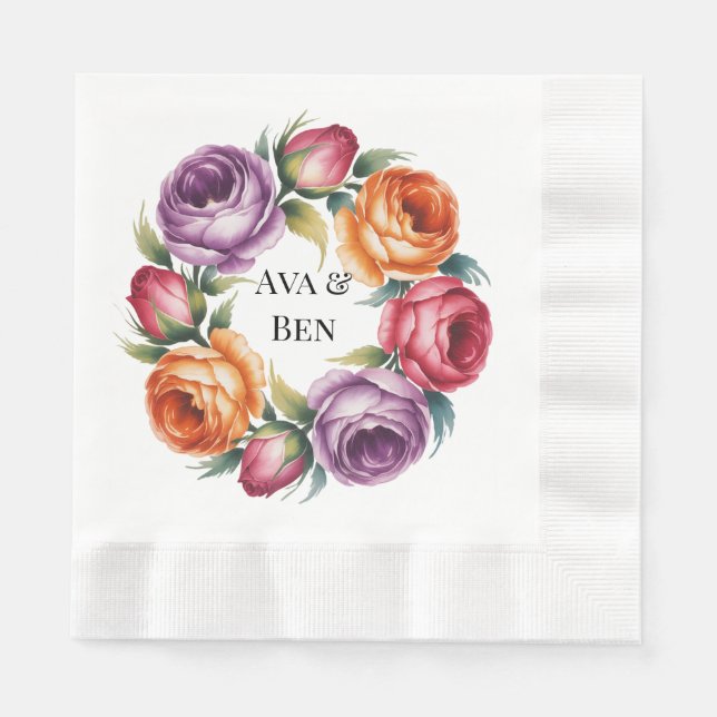 Festive Purple Orange and Red Roses Wedding Serviette (Vorderseite)
