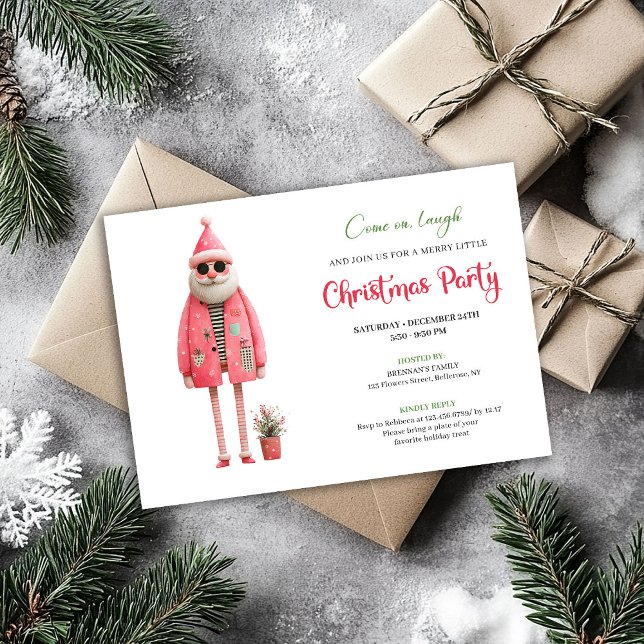 Festive Quirky Santa Printable Christmas Invites Einladung (Festive Quirky Santa Printable Christmas Invitation)