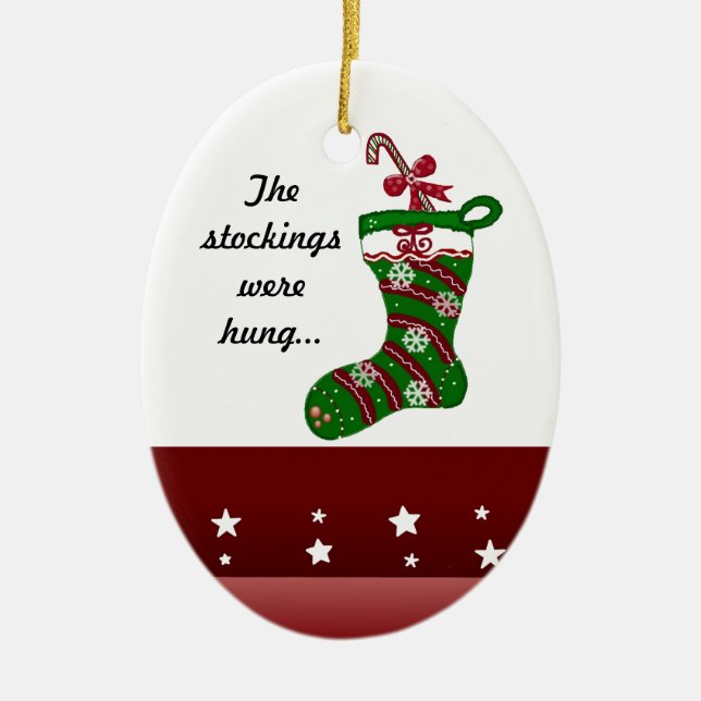 Festive Red and Green Christmas Stocking Keramikornament (Vorne)