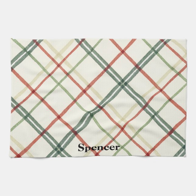 Festive Red and Green Crosshatch Plaid Christmas Geschirrtuch (Horizontal)