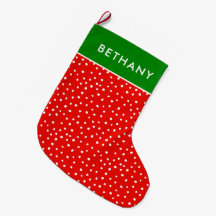 Festive Red And Green Snow Pattern Custom Name