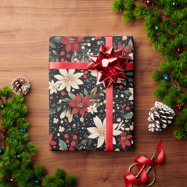 Festive Red and White Poinsettia Christmas Holiday Geschenkpapier (Feiertagsgeschenk)