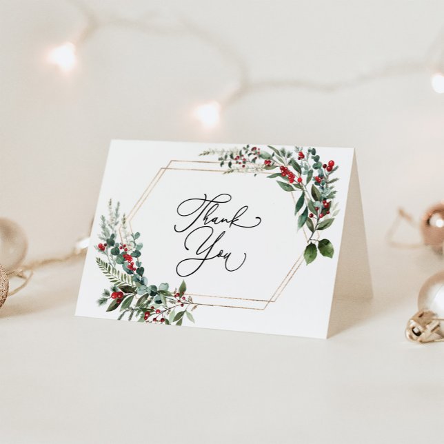 Festive Red Berries Winter Holly Greenery Dankeskarte (Von Creator hochgeladen)