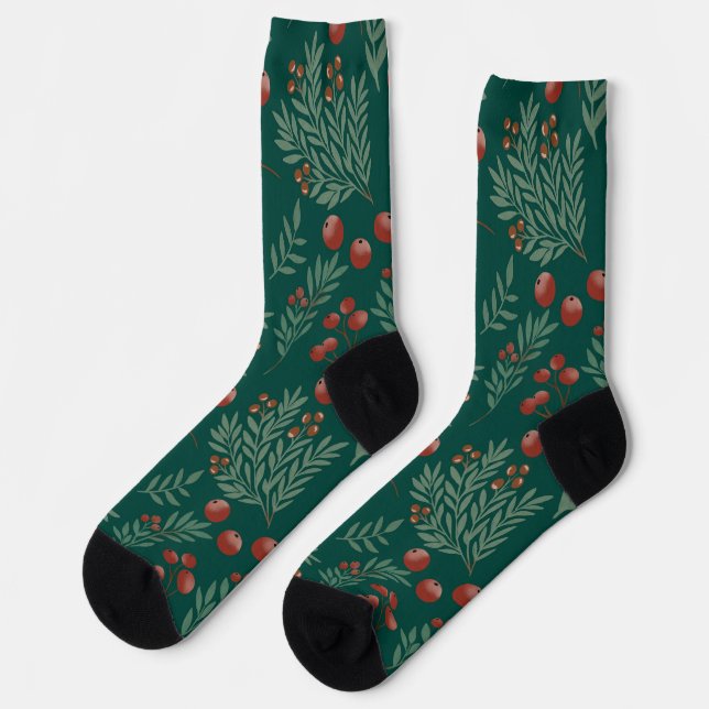 Festive Red Berry Christmas Socks Socken (Linkes Detail)