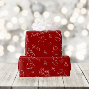 Festive Red Christmas Doodle Geschenkpapier