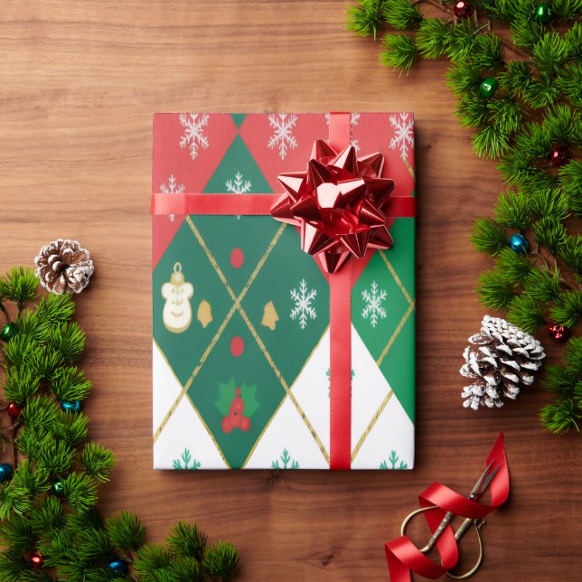 Festive Red & Green Argyle Cheer Christmas Geschenkpapier (Feiertagsgeschenk)