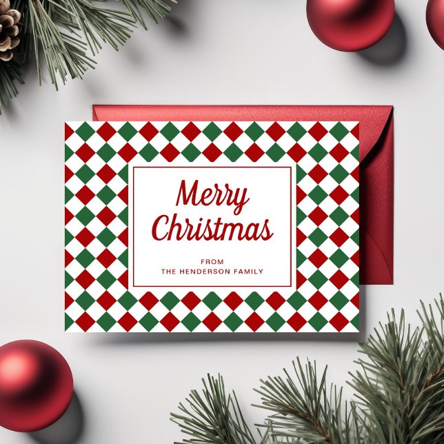 Festive Red Green Checked Frohe Weihnachten (Festive Red Green Checked Merry Christmas Holiday Card)