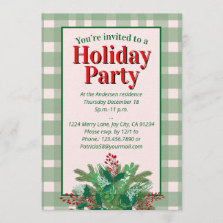 Festive red  & green plaid holiday party einladung