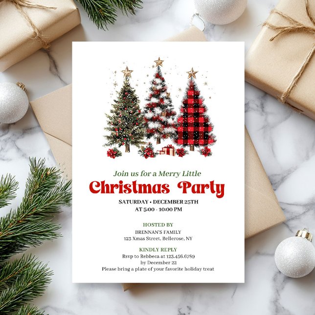 Festive red plaid buffalo Christmas tree invites Einladung (Festive red plaid buffalo Christmas tree invitation)
