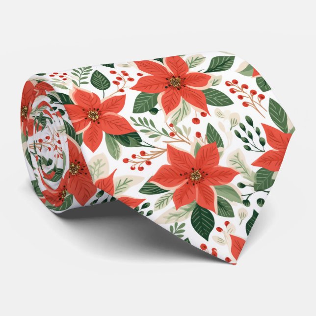 Festive Red Poinsettias Krawatte (Gerollt)