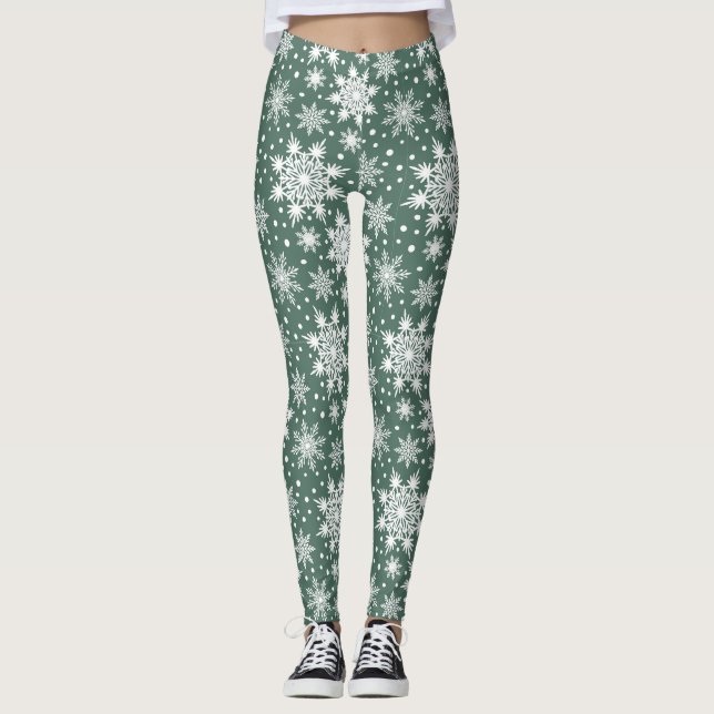 Festive Red Snowflake Christmas Leggings Women (Vorderseite)