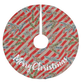 Festive Red Stripe Pine Spruce Cones Kraft Holiday Polyester Weihnachtsbaumdecke