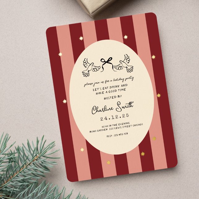 Festive Red Striped Holiday Party Invitation Folieneinladung (Von Creator hochgeladen)