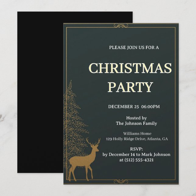 Festive Reindeer Christmas invitation Einladung (Vorne/Hinten)