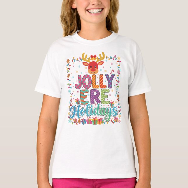 "Festive Reindeer & Holiday Lights" T-Shirt (Vorderseite)