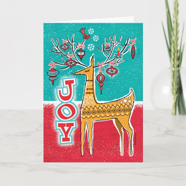 Festive Rentier Retro Weihnachtskarten Feiertagskarte (Vorderseite)