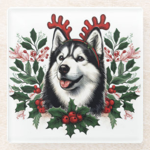 Festive Rentier Siberian Husky Dog Weihnachten Glasuntersetzer