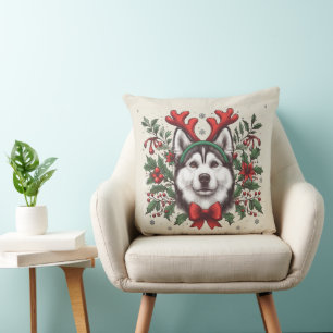Festive Rentier Siberian Husky Dog Weihnachten Kissen