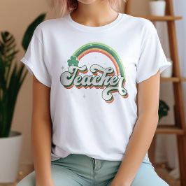 Festive Retro Rainbow Teacher St. Patricks Day T-Shirt