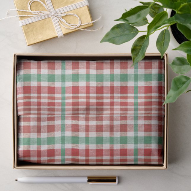 Festive Retro Red Green Textured Plaid  Seidenpapier (Geschenk)