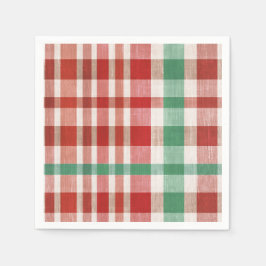 Festive Retro Red Green Textured Plaid Serviette