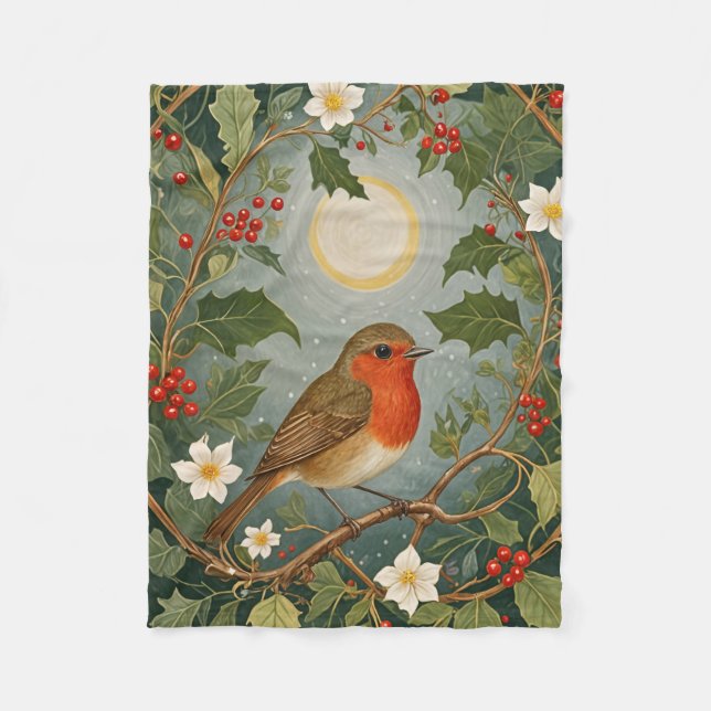 Festive Robin und Holly Fleecedecke (Vorderseite)