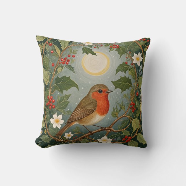 Festive Robin und Holly Kissen (Vorderseite)