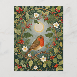 Festive Robin und Holly Postkarte