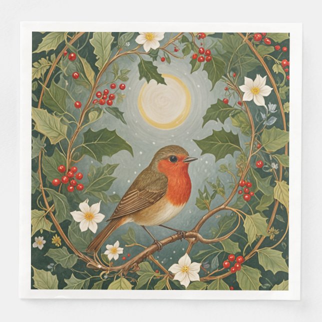 Festive Robin und Holly Serviette (Vorderseite)