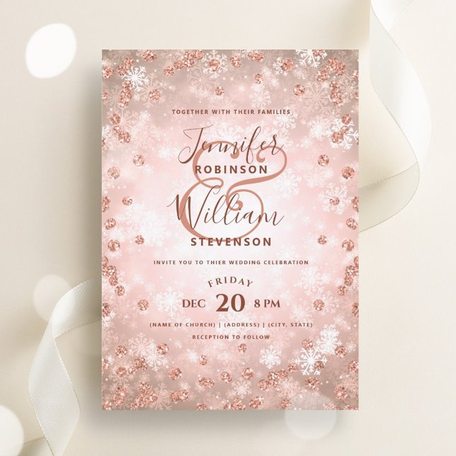 Festive Rose Gold Glitzer Elegante Winterhochzeit Einladung (Festive Rose Gold Glitter Elegant Winter Wedding Invitation)