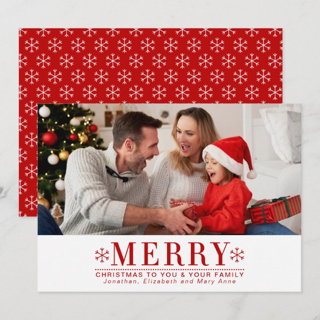 Festive Rouge Bold Typographie Photo Carte de Noël (Devant / Derrière)